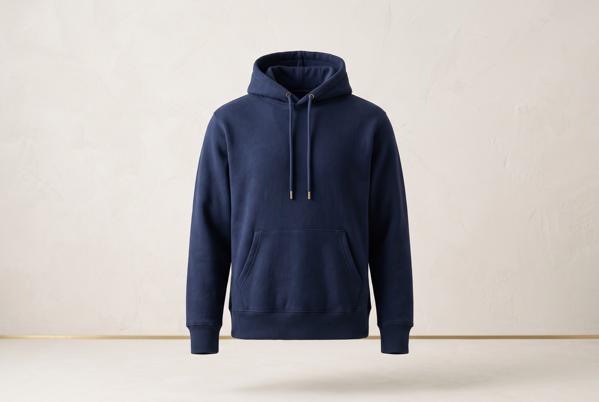 Navy blue fleece pullover hoodie