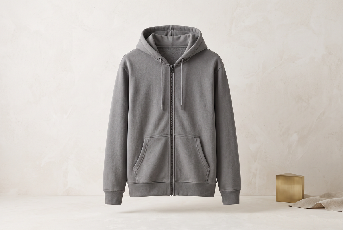 Grey fleece full-zip hoodie