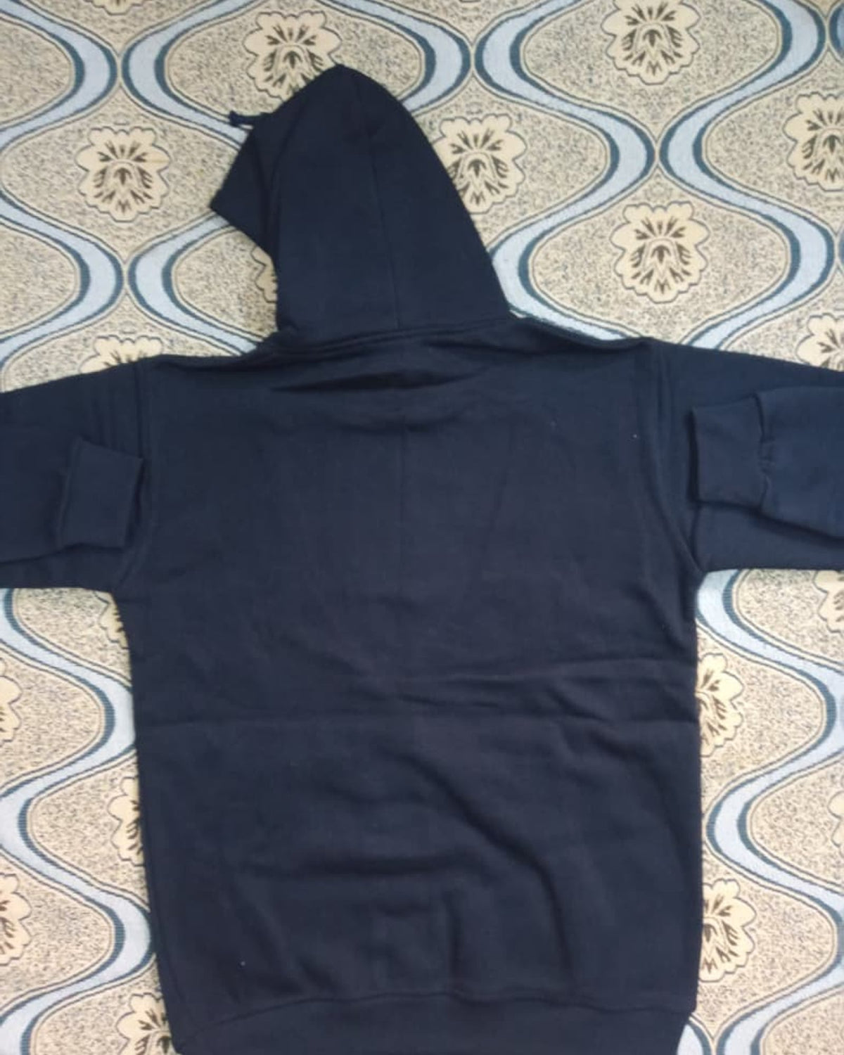 LUSH pullover hoodie in Navy Blue, back view laid flat