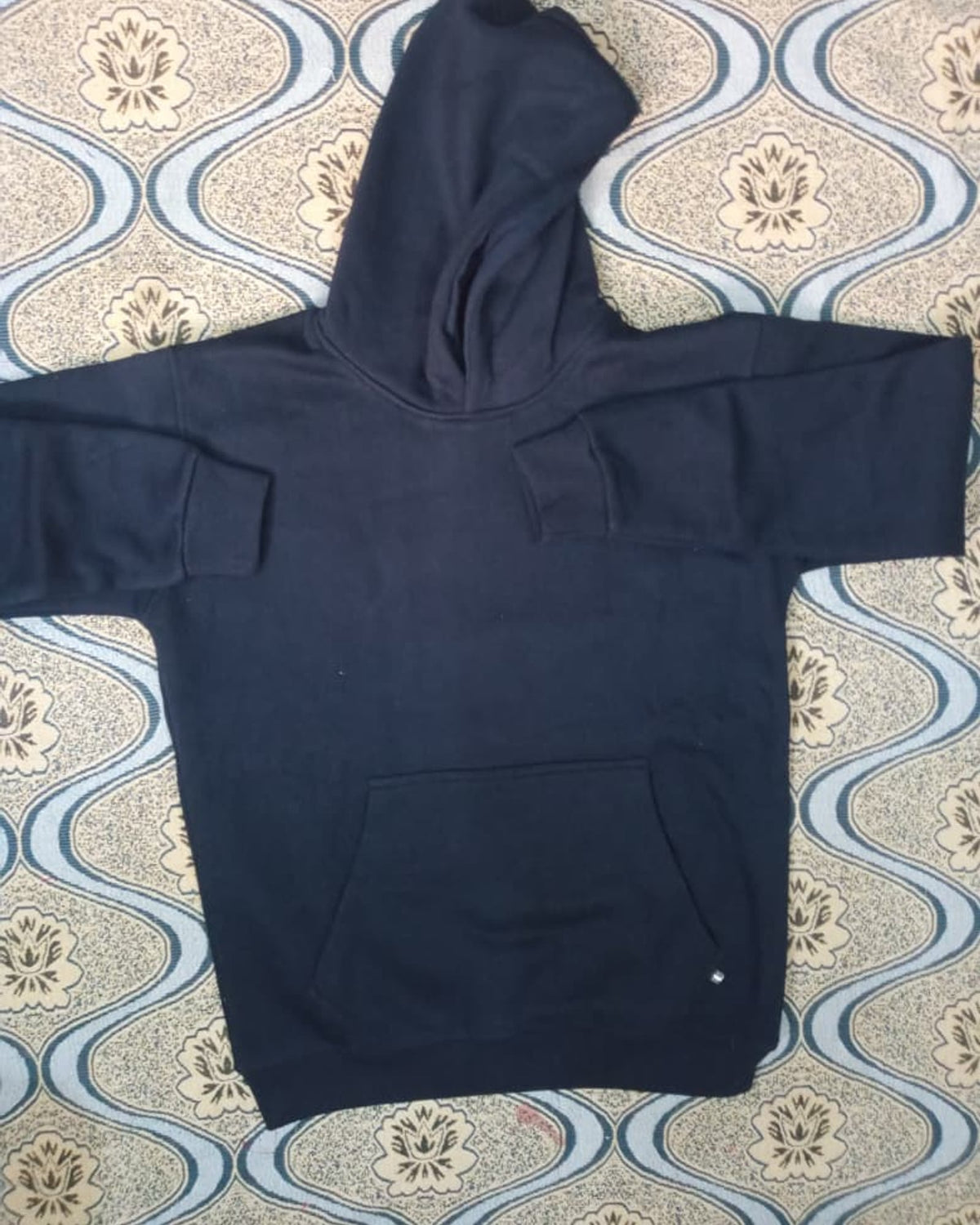 LUSH pullover hoodie in Navy Blue, front view laid flat