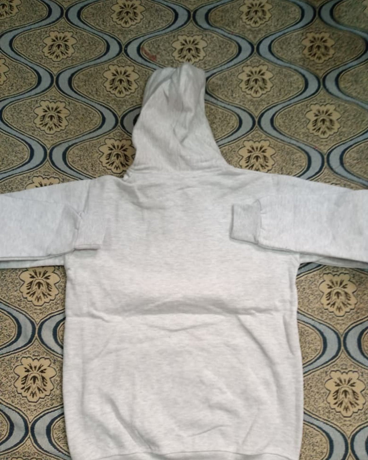 LUSH pullover hoodie in White-Grey, back view laid flat