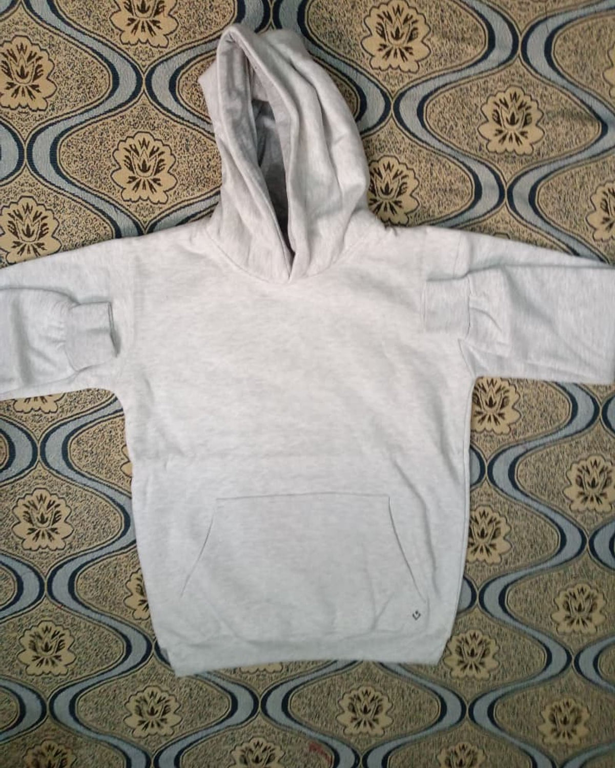 LUSH pullover hoodie in White-Grey, front view laid flat